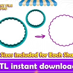 Scalloped Circle Cookie Cutter STL File Instant Download for 3D printer (10 sizes), STL Cookie Cutter File, Ideal for Polymer Clay