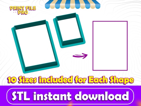Rectangle Cookie Cutter STL File Instant Download for 3D printer (10 sizes), STL Cookie Cutter File, Ideal for Polymer Clay