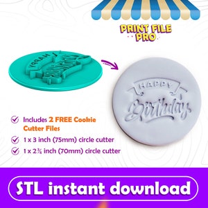 Digital STL FILE for a Happy Birthday Cookie Stamp - Instant Download to 3D print, STL Cookie Cutter File