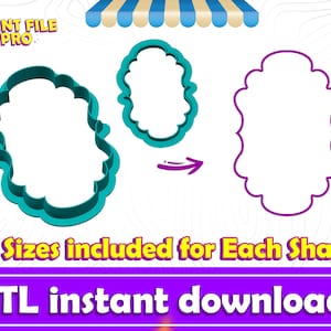 Scalloped Plaque Cookie Cutter STL File Instant Download for 3D printer (10 sizes), STL Cookie Cutter File, Ideal for Polymer Clay