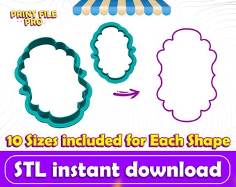 Scalloped Plaque Cookie Cutter STL File Instant Download for 3D printer (10 sizes), STL Cookie Cutter File, Ideal for Polymer Clay