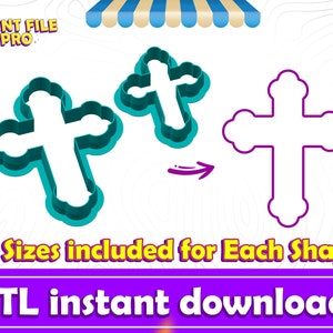 Ornate Cross Cookie Cutter STL File Instant Download for 3D printer (10 sizes), STL Cookie Cutter File, Ideal for Polymer Clay