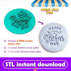 Digital STL FILE for a Happy Father&#39;s Day Mustache Cookie Stamp  - Instant Download to 3D print, STL Cookie Cutter File