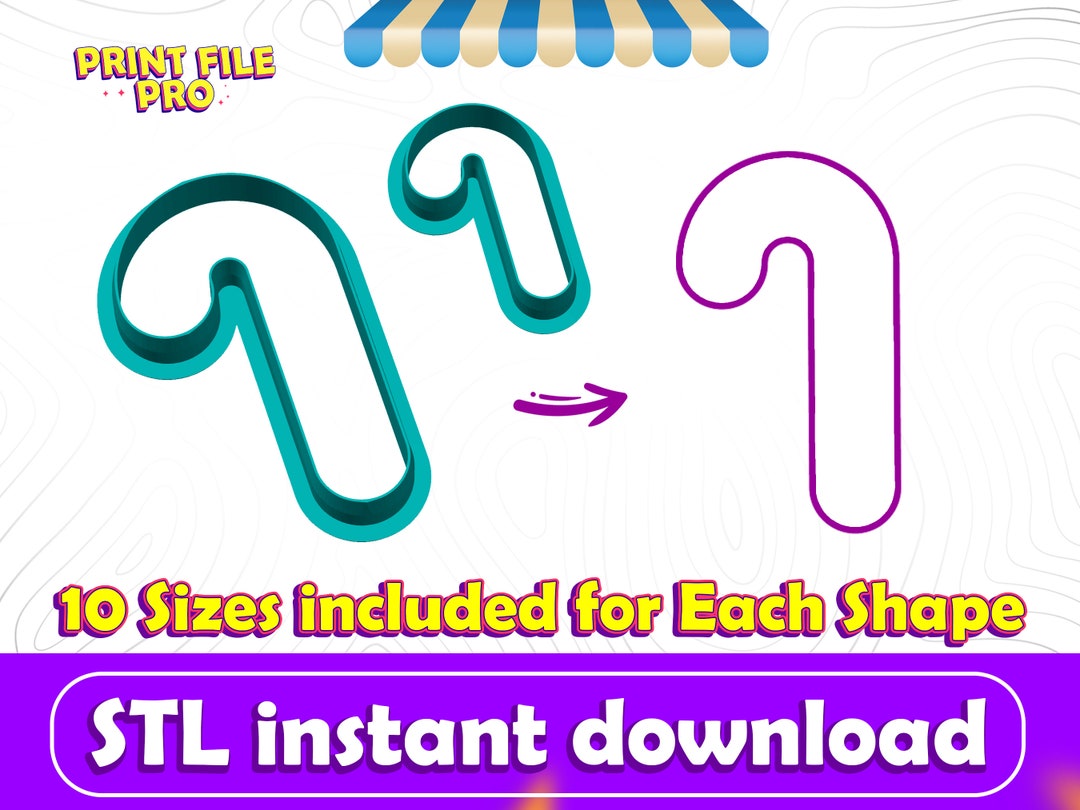 Christmas Candy Cane Cookie Cutter STL File Instant Download for 3D ...