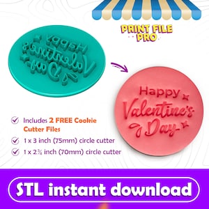 Digital STL FILE for a Happy Valentine&#39;s Day Script Cookie Stamp - Instant Download to 3D print, STL Cookie Cutter File