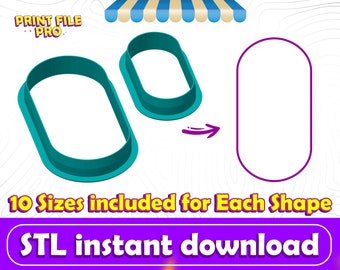 Pill Rounded Rectangle Cookie Cutter STL File Instant Download for 3D printer (10 sizes), STL Cookie Cutter File, Ideal for Polymer Clay