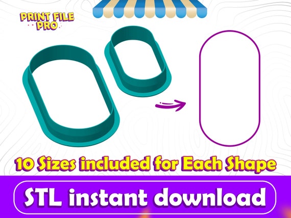 Pill Rounded Rectangle Cookie Cutter STL File Instant Download for 3D printer (10 sizes), STL Cookie Cutter File, Ideal for Polymer Clay