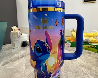 Stitch Tumbler 40oz Cup, Portable Car Mug, Travel Coffee Tumbler, Cute Student Gift Name Engraved 40oz Stitch Cup, Stitch