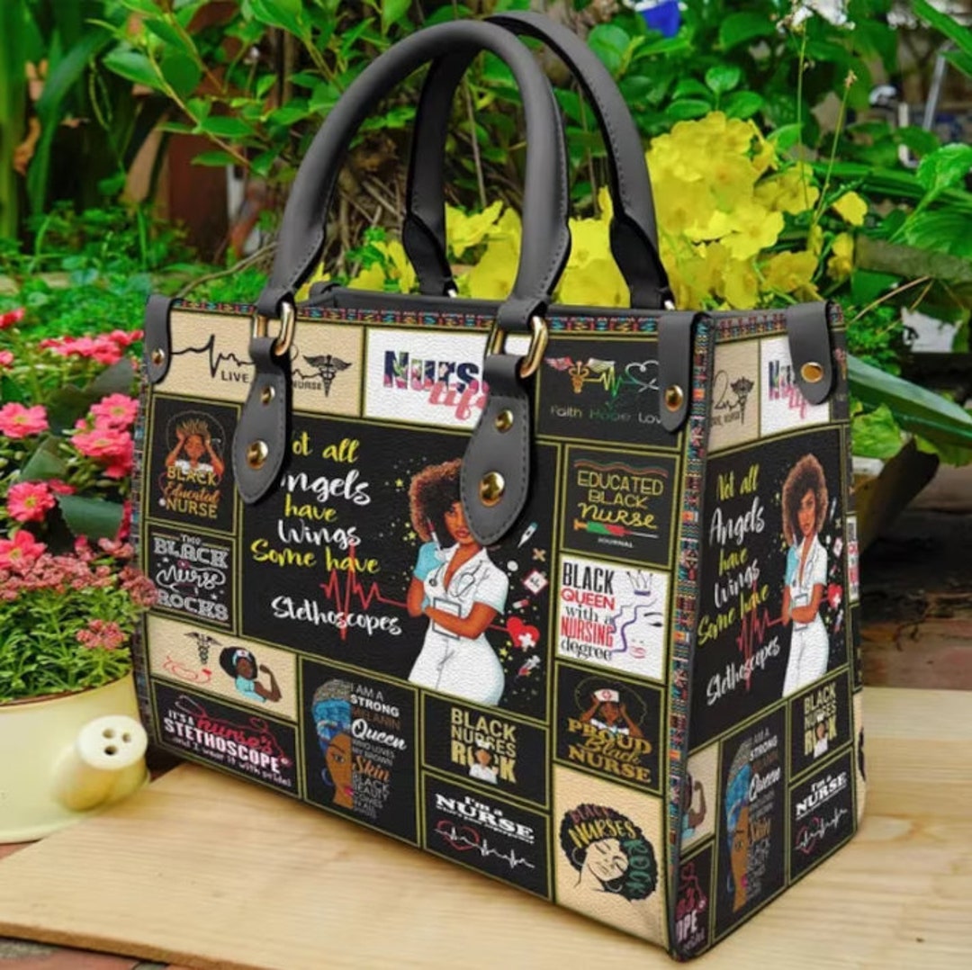 Nurse Black Nurse Leather Bag,nurse Bag and Purses,black Nurse Leather