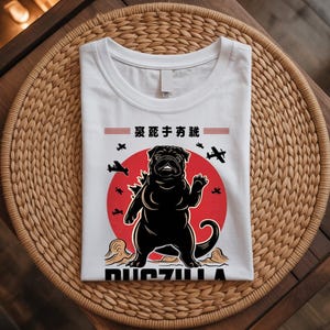 Pugzilla Classic T-Shirt, Funny Pet Design, Dog Lover Gift, Pugzilla Shirt, Japanese Style Shirt, Crazy Dog Shirt, Pug Dog Shirt
