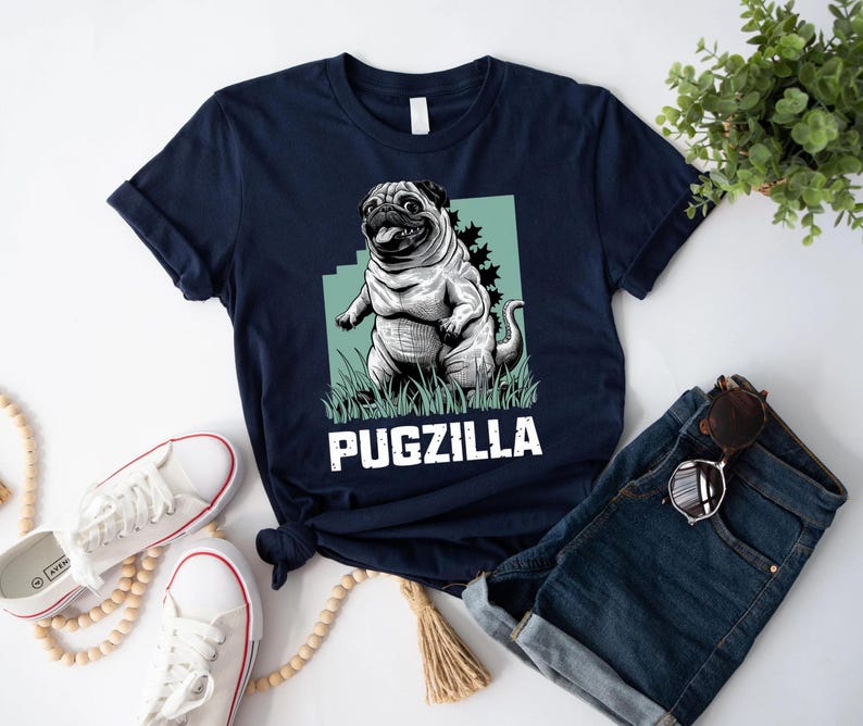 Funny custom Pugzilla t-shirt, perfect gift for dog lovers, birthdays, or bachelor parties