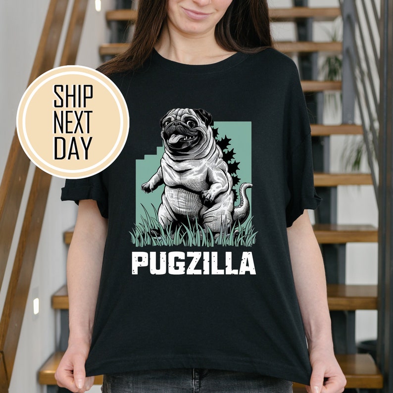 Funny custom Pugzilla t-shirt, perfect gift for dog lovers, birthdays, or bachelor parties