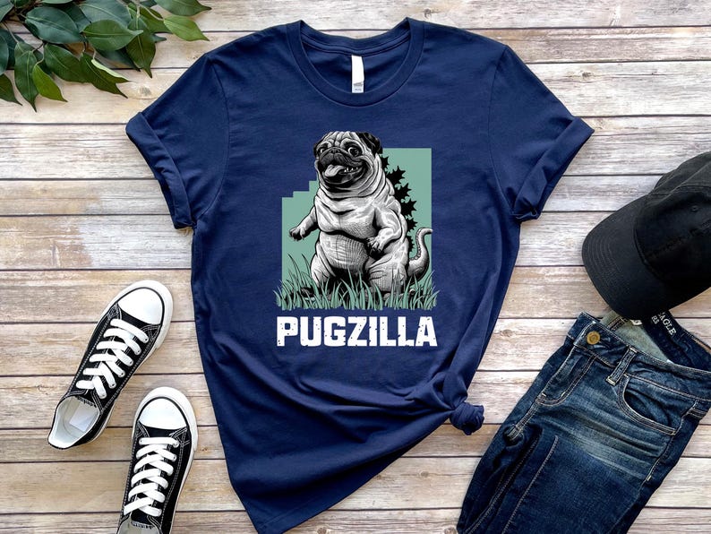 Funny custom Pugzilla t-shirt, perfect gift for dog lovers, birthdays, or bachelor parties