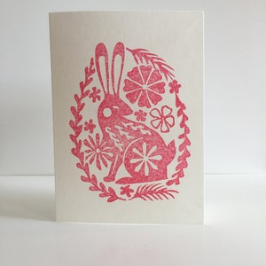 Handgemachte Osterkarte Hase mit Blumen