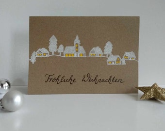 Handgemachte Weihnachtskarte weihnachtliches Dorf
