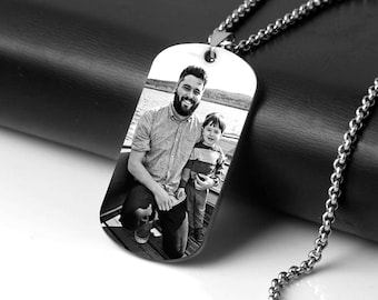 Custom Military ID Tag (Dog Tag) Necklace, Both Sides Can Be Customized, A Memorial Necklace Gift for Him