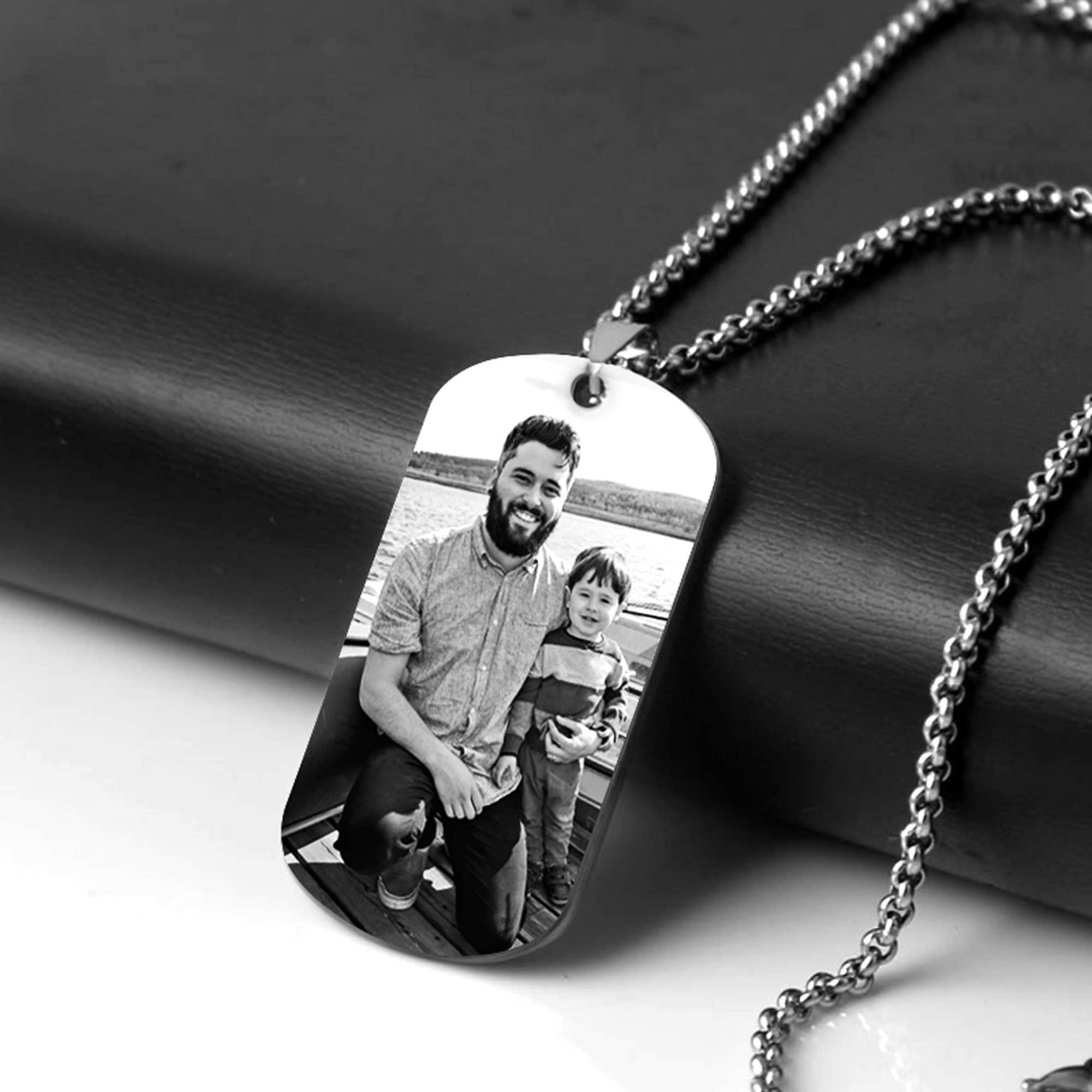 Sterling Silver Engraved Large Double Dog Tags with Personalised Engraving and Bead Ball Chain - Two Dog Tag Necklace