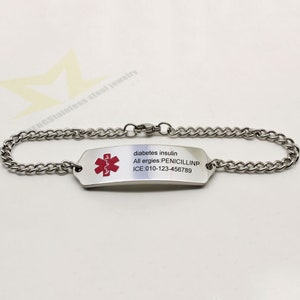 Personalized ID & Medical Bracelets, Engraved ID/ICE Medical Alert Bracelets,Waterproof Bracelet,Emergency Wristband Bracelet for Women