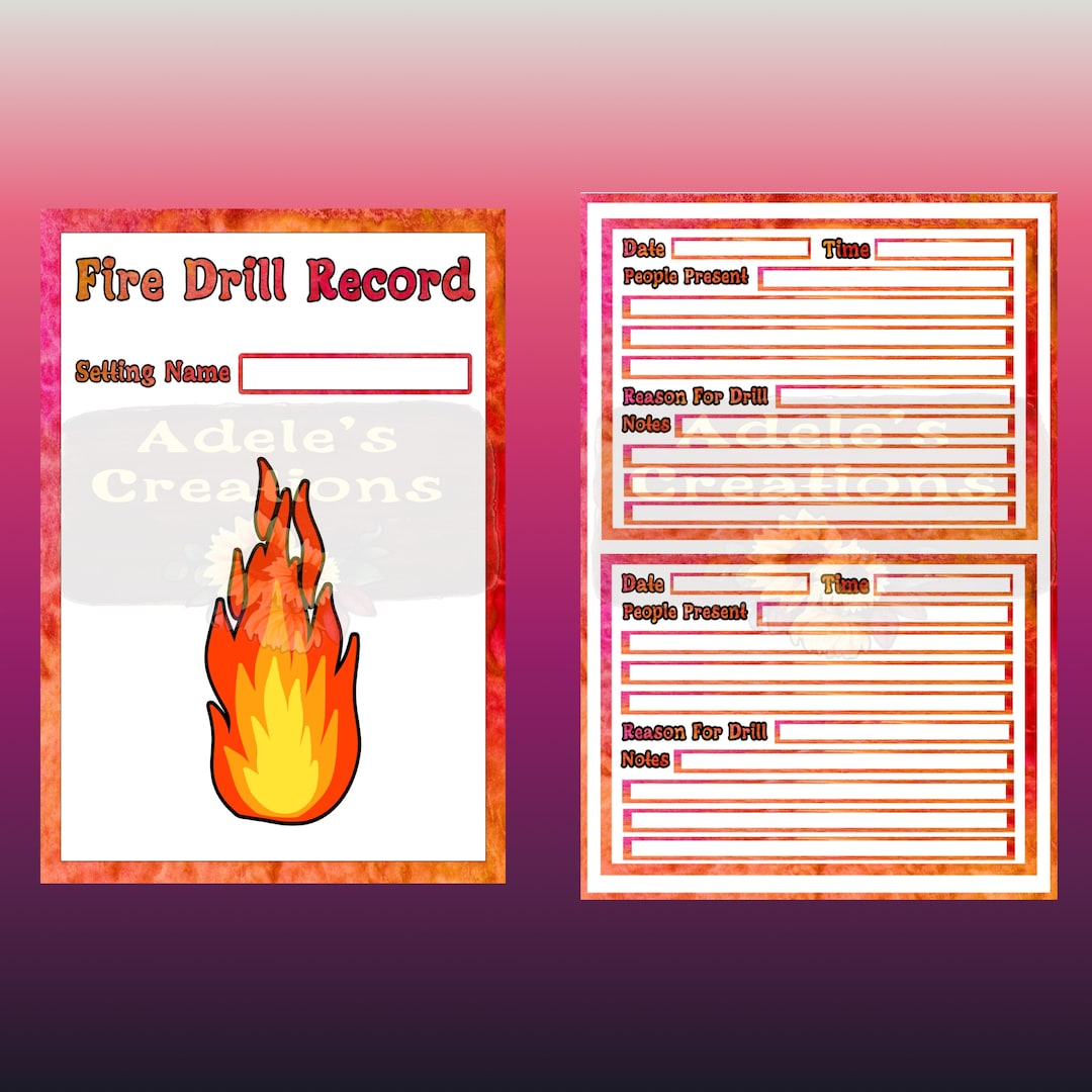 Fire Drill Record Digital Download Paperwork PDF Childminder EYFS Print