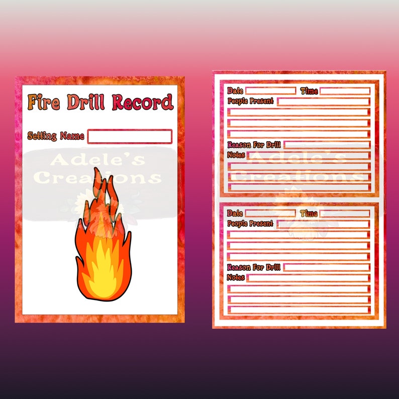 Fire Drill Record Digital Download Paperwork PDF Childminder EYFS Print