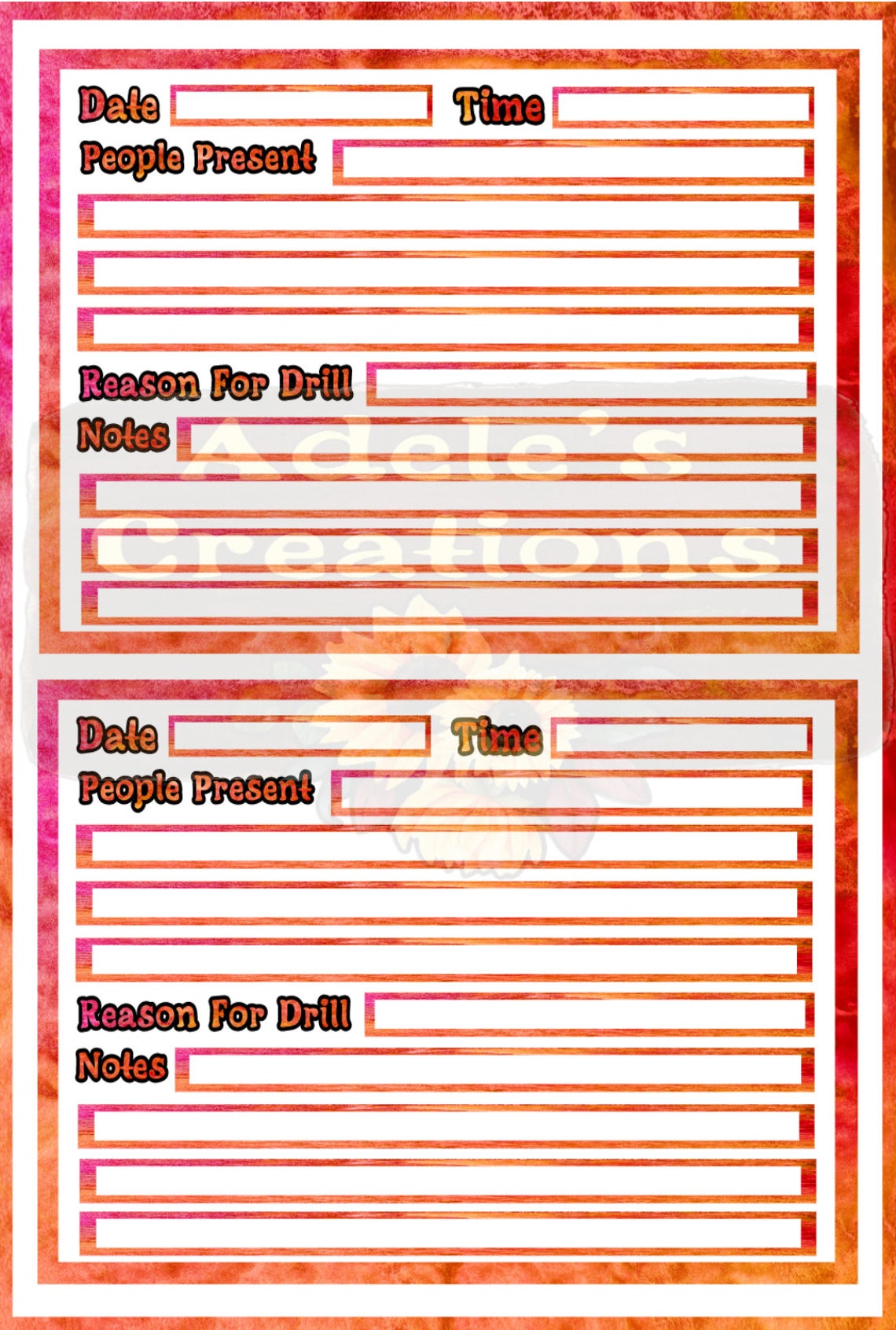 Fire Drill Record Digital Download Paperwork PDF Childminder EYFS Print