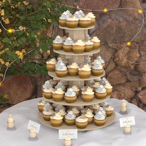 DIY 5 Tier Round Cupcake Stand, Plywood Cake Display for Weddings and Birthdays, Elegant Wooden Stand - CNC Cut Files, PDF Guide