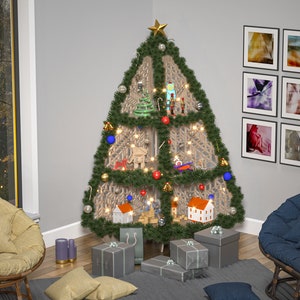 DIY Wooden Corner Christmas Village Tree: 6 ft. 3-Shelf Tiered Display CNC Files & Build Guide