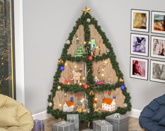 Conception d'arbre de Noël d'angle décoratif bricolage | Produit numérique - Fichiers pour découpe Cnc (Lazer) et fichiers de modèles de format A4 pour découpe manuelle