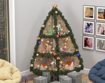 Sapin de Noël d'angle décoratif DIY | Produit numérique - Fichiers pour découpe CNC (Lazer) et fichiers modèles au format A4 pour découpe manuelle