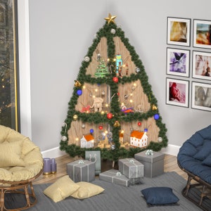 DIY Corner Chirstmas Village Tree, Tiered Wooden Holiday Display Stand, CNC Cut Files and Production Guide, (Digital Product)