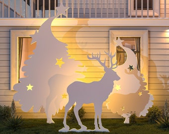 Silhouettes de Noël à faire soi-même, décoration de jardin - Cerfs et arbres | Fichiers CNC (découpes au laser) et modèles d'impression A4