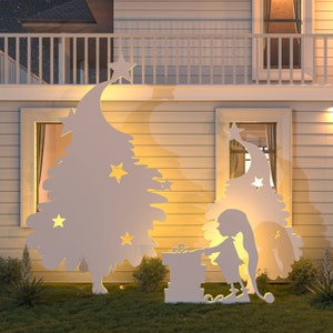 DIY Christmas Silhouettes, Garden Decors - Elf With Trees | CNC (Lazer Cut) Files & A4 Printable Templates