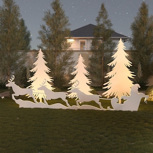 DIY Christmas Santa Sleigh, Reindeer & Tree Yard Silhouettes Template: CNC Cut File and Printable PDF