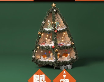 Árbol de Navidad de esquina para armar tú mismo: Archivos CNC de 3 estantes y guía de construcción (PDF)