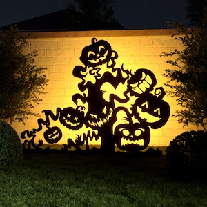 Décoration extérieure d'Halloween à faire soi-même - Silhouette de citrouille effrayante : modèles imprimables et découpe CNC