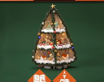 Árbol de Navidad de esquina para armar tú mismo: Archivos CNC de 3 estantes y guía de construcción (PDF)