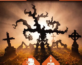 DIY Outdoor Halloween Decor Template | Make a Haunted Tree and Tombstone Graveyard Art with Trace and Cut Printable Template & CNC Cut Files