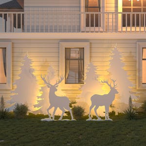 Décoration de jardin de Noël à faire soi-même, silhouettes de rennes et de pins dans le jardin, fichiers CNC et modèles imprimables