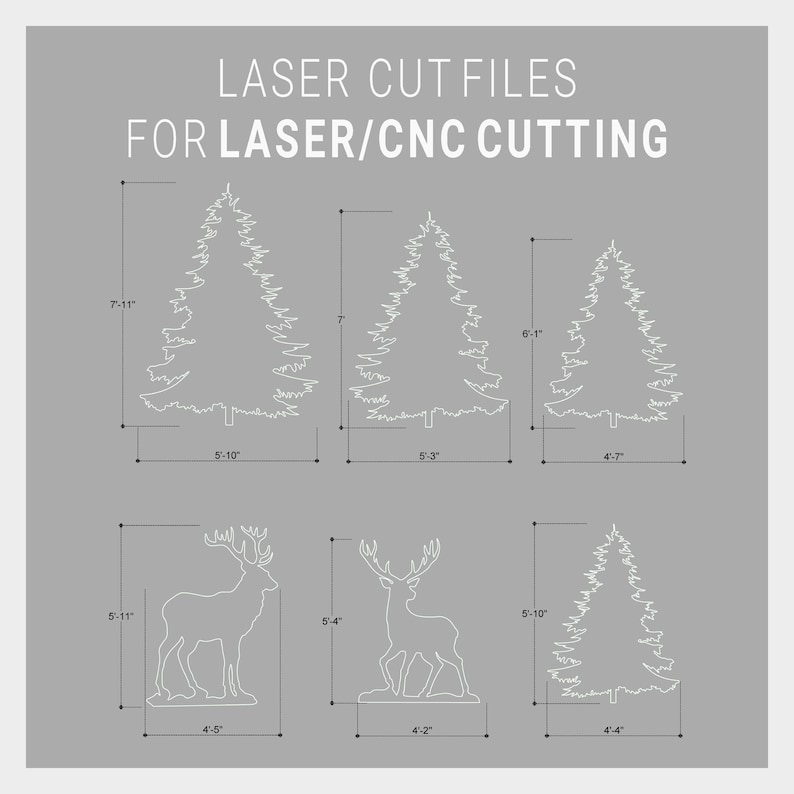 Silhouettes de Noël à faire soi-même, décoration de jardin Cerfs et arbres Fichiers CNC découpes au laser et modèles d'impression A4 image 5
