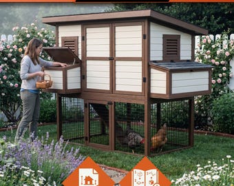 Chicken Coop Plans with Run | Build For 7-9 Chickens: Blueprints & Instructions (PDF)