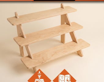 DIY Linear Display Stand | 3-Tier Shelf System: CNC Laser Cut Files & PDF Guide