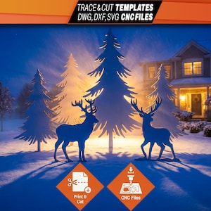 DIY Outdoor Christmas Decorations | Make a Reindeer and Tree Holiday Yard Art with Trace and Cut Printable Templates and CNC Cut Files