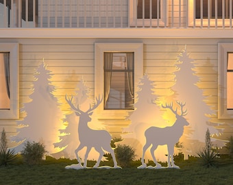 DIY Outdoor Christmas Decor - Reindeer and Holiday Tree Silhouettes: Printable Templates & CNC Cut Out