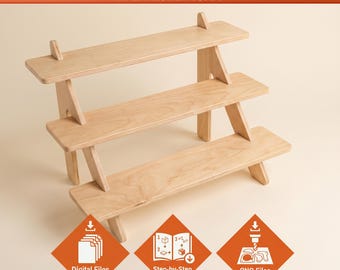 Soporte de exhibición lineal DIY – Sistema de estantes de 3 niveles: Archivos de corte láser CNC y guía en PDF