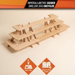 Soporte de exhibición modular de 3 niveles para armar usted mismo: archivos de corte láser CNC y guía en PDF.