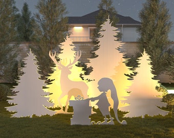 DIY Christmas Silhouettes, Garden Decor - Elf, Deer and Trees | CNC (Lazer Cut) Files & A4 Print Templates