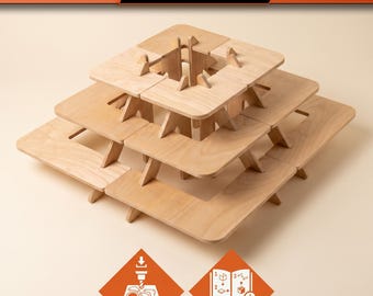 DIY modulärt displayställ | 3-vånings hyllsystem: CNC-laserskärda filer och PDF-guide