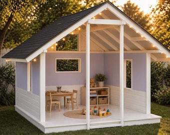 Planos para casitas de juegos de madera para niños – Diseño con patio trasero abierto: planos e instrucciones (PDF)