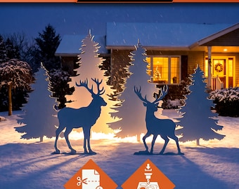 DIY Outdoor Christmas Decor - Reindeer and Holiday Tree Silhouettes: Printable Templates & CNC Cut Out