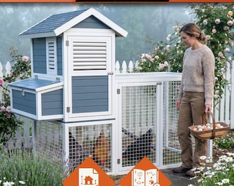 Chicken Coop Plans with Run | Build Portable 4-Chicken Design, Nesting Box, Run: Blueprints & Instructions (PDF)